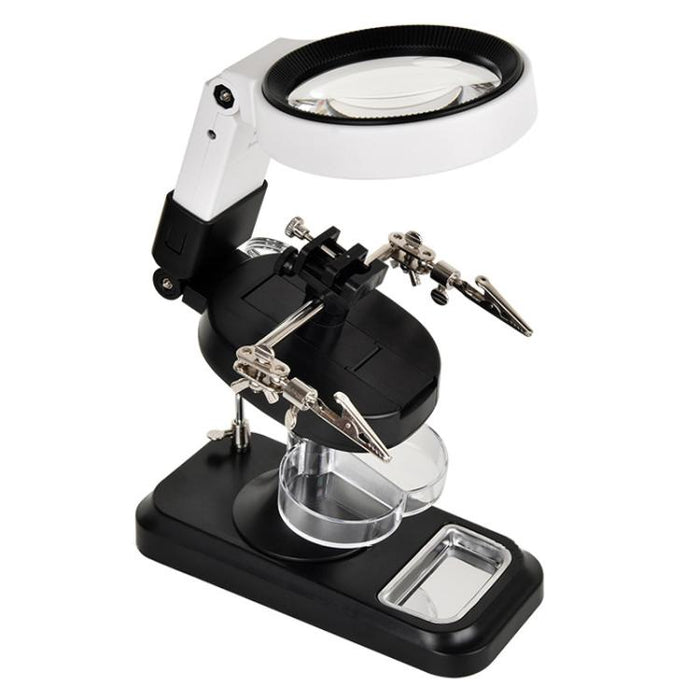 Lente d'ingrandimento da tavolo 5x e 10x, portatile, con 32 LED, per saldatore e banco da lavoro di manutenzione.