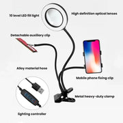 Lente d'ingrandimento ottica 10X con 72 LED e supporto per cellulare a tubo flessibile, 10X