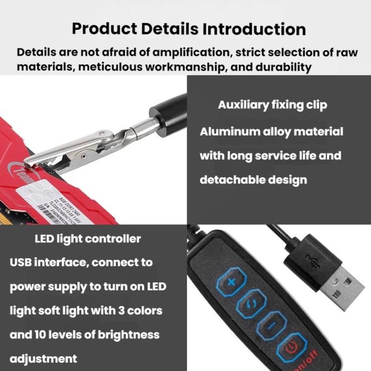Lente d'ingrandimento 10X con 72 LED e supporto flessibile