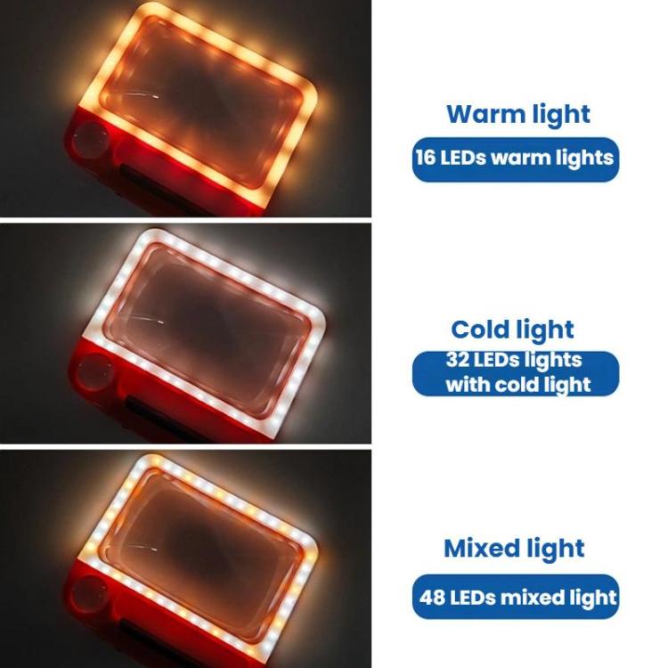 Lente d'ingrandimento 5/10X con 48 LED, 3 colori (caldo/freddo), regolazione della luminosità, lente portatile., Battery Orange, Charging Orange, Battery Blue, Charging Blue
