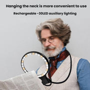Lente d'ingrandimento 5/10X con 30 LED, ricarica USB, da collo, portatile, per lettura e manutenzione., 5/10X