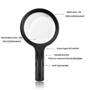 Lente d'ingrandimento 5/10X con 30 LED, ricarica USB, da collo, portatile, per lettura e manutenzione., 5/10X