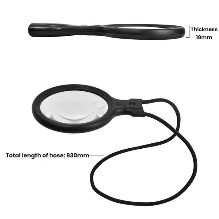 Lente d'ingrandimento 5/10X con 30 LED, ricarica USB, da collo, portatile, per lettura e manutenzione., 5/10X