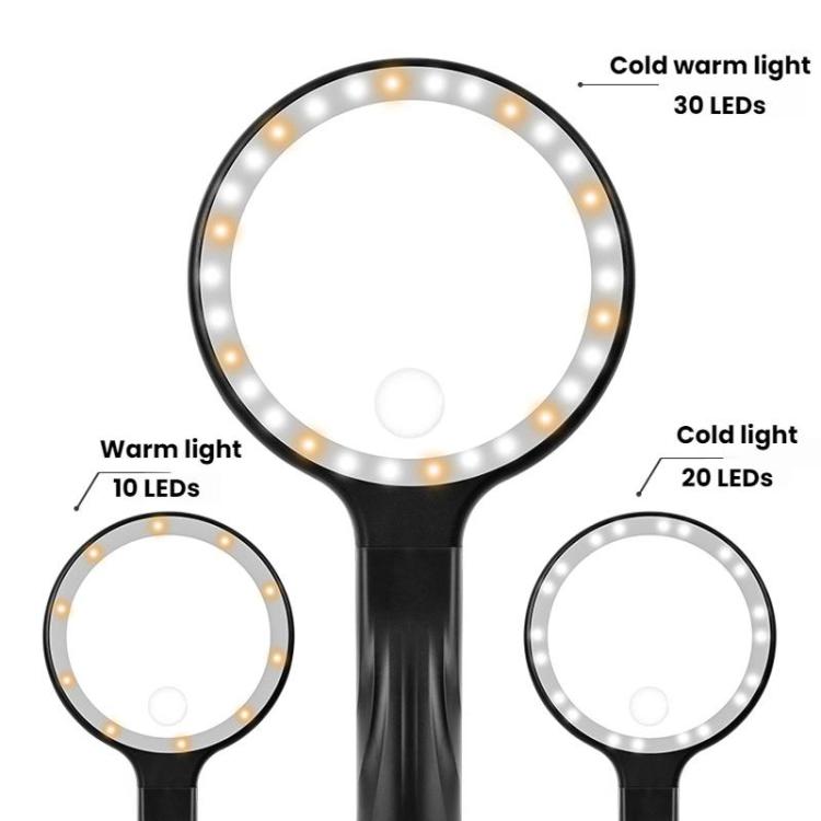 Lente d'ingrandimento 5/10X con 30 LED, ricarica USB, da collo, portatile, per lettura e manutenzione., 5/10X