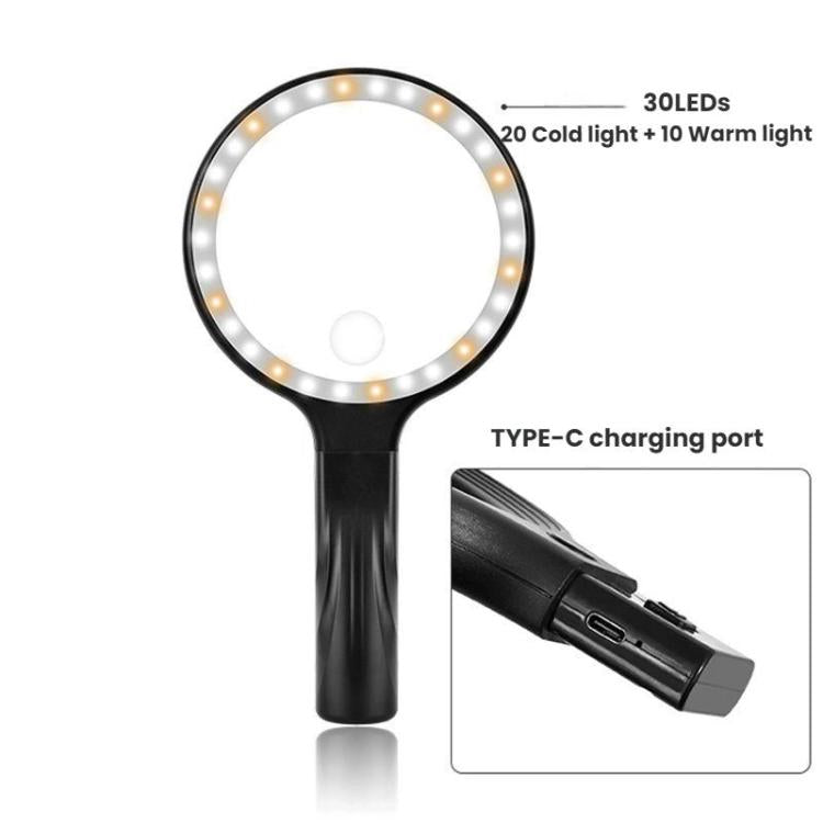 Lente d'ingrandimento 5/10X con 30 LED, ricarica USB, da collo, portatile, per lettura e manutenzione., 5/10X