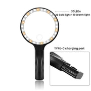 Lente d'ingrandimento 5/10X con 30 LED, ricarica USB, da collo, portatile, per lettura e manutenzione., 5/10X