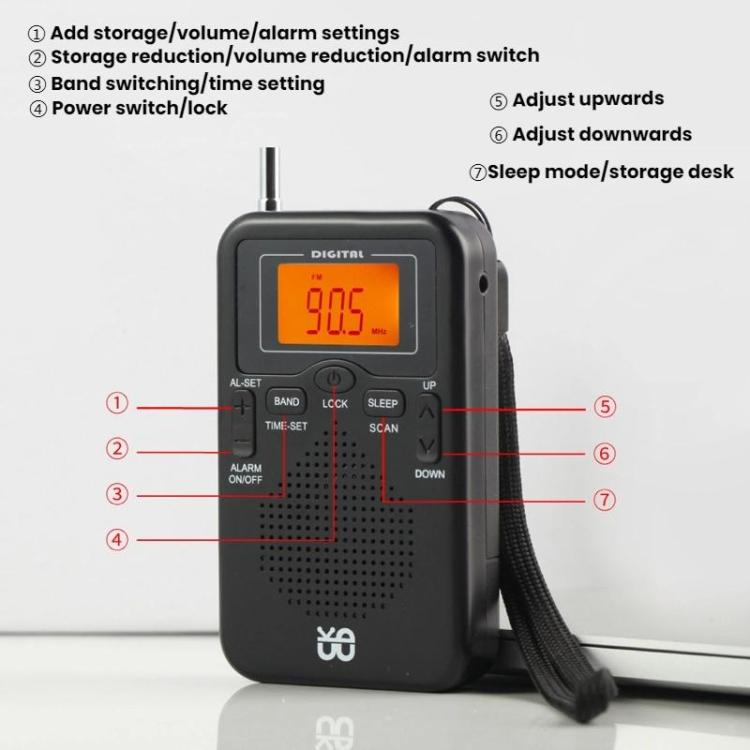 Radio tascabile stereo FM/AM con orologio digitale