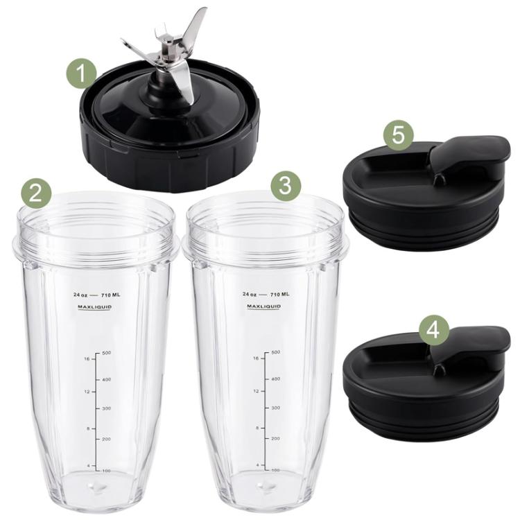 Accessori per l'estrattore di succo Ninja BL480 5 in 1, 2pcs 24 oz Cups+7-Pages Knife Holder+2 Lids