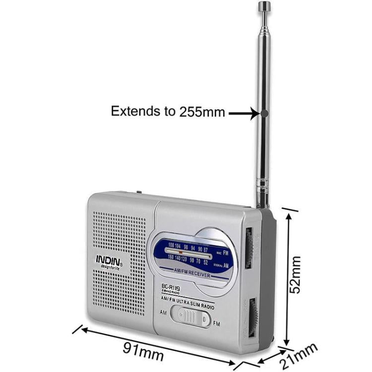 INDIN BC-R119 Portable AM/FM Radio for Seniors 530-1610KHz AM & 88-108MHz FM Lightweight Emergency Radio, BC-R119