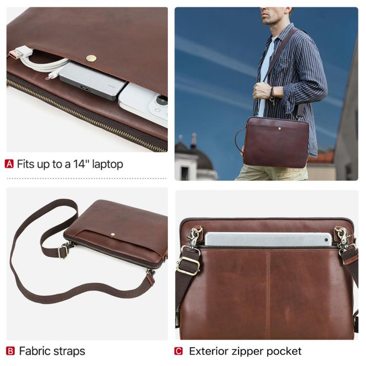 Borsa messenger in pelle Crazy Horse per laptop 14,2 pollici