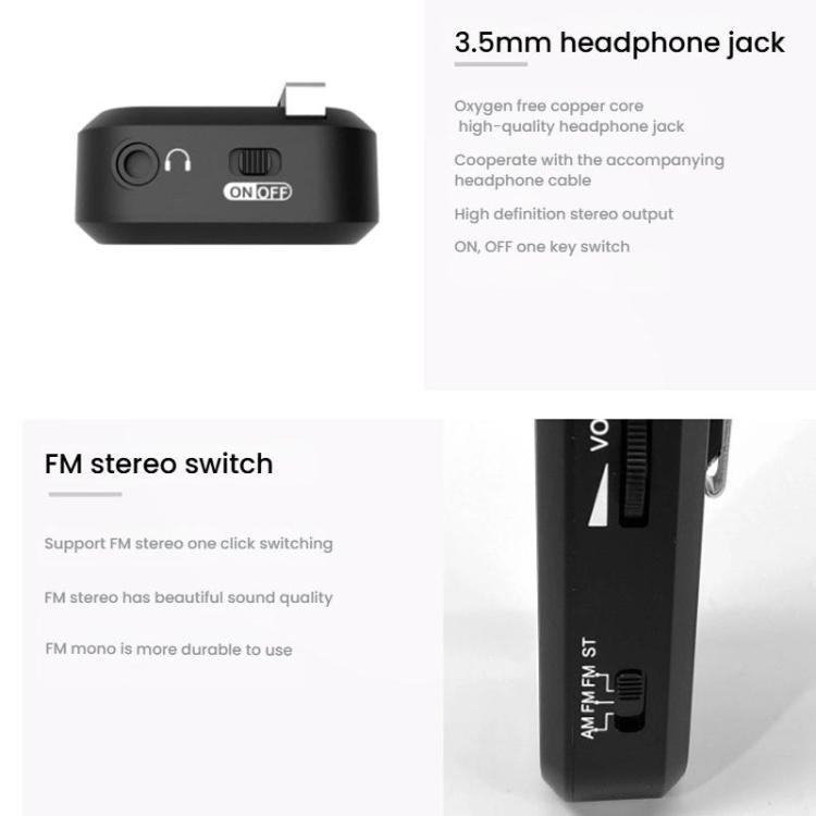 Radio AM/FM mini con auricolari e clip in acciaio inox