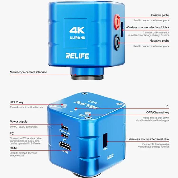 Multimetro multifunzione, fotocamera 4K, lente d'ingrandimento, microscopio, fotocamera, RELIFE MC2