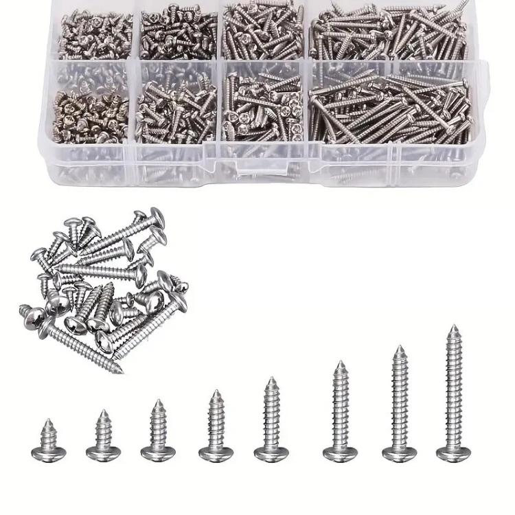 Kit di 800 viti autofilettanti Phillips in acciaio al carbonio, metriche, misurate M2, da 800 pezzi., 800pcs /Set Round Head, 800pcs /Set Flat Head