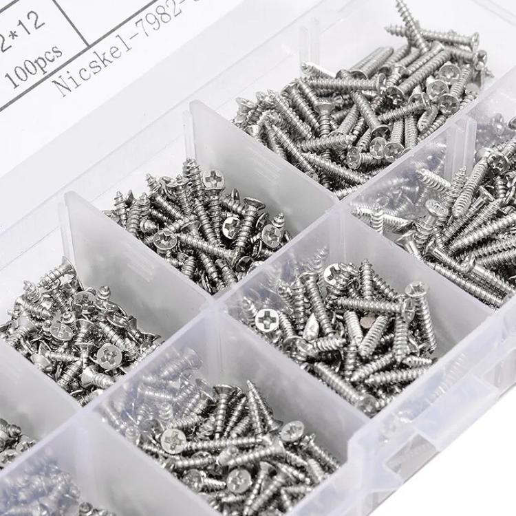 Kit di 800 viti autofilettanti Phillips in acciaio al carbonio, metriche, misurate M2, da 800 pezzi., 800pcs /Set Round Head, 800pcs /Set Flat Head