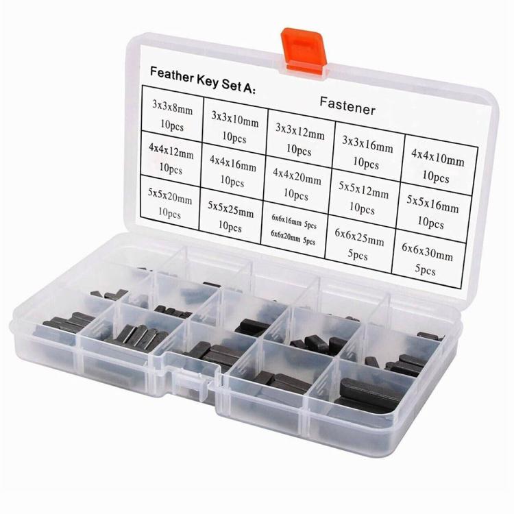 Set da 140 pezzi di chiavi per puleggia con perno parallelo da 3/4/5/6 mm in scatola.