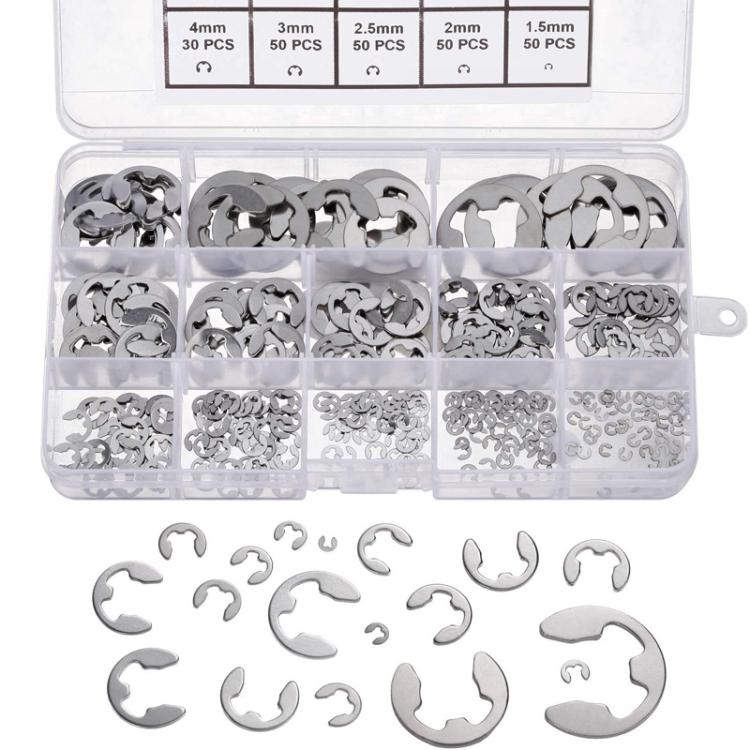Set 400 anelli elastici aperti tipo E in acciaio inox