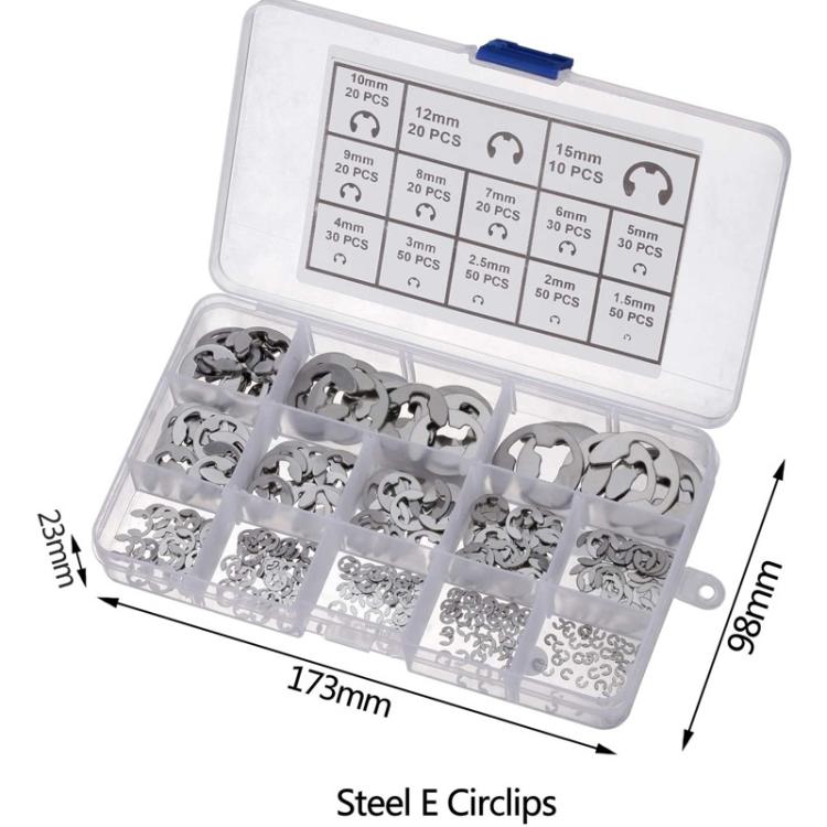 400 pezzi/set Anelli elastici aperti tipo E in acciaio inossidabile da 1,5-15 mm, confezionati in scatola, 400pcs /Set