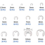 400 pezzi/set Anelli elastici aperti tipo E in acciaio inossidabile da 1,5-15 mm, confezionati in scatola, 400pcs /Set
