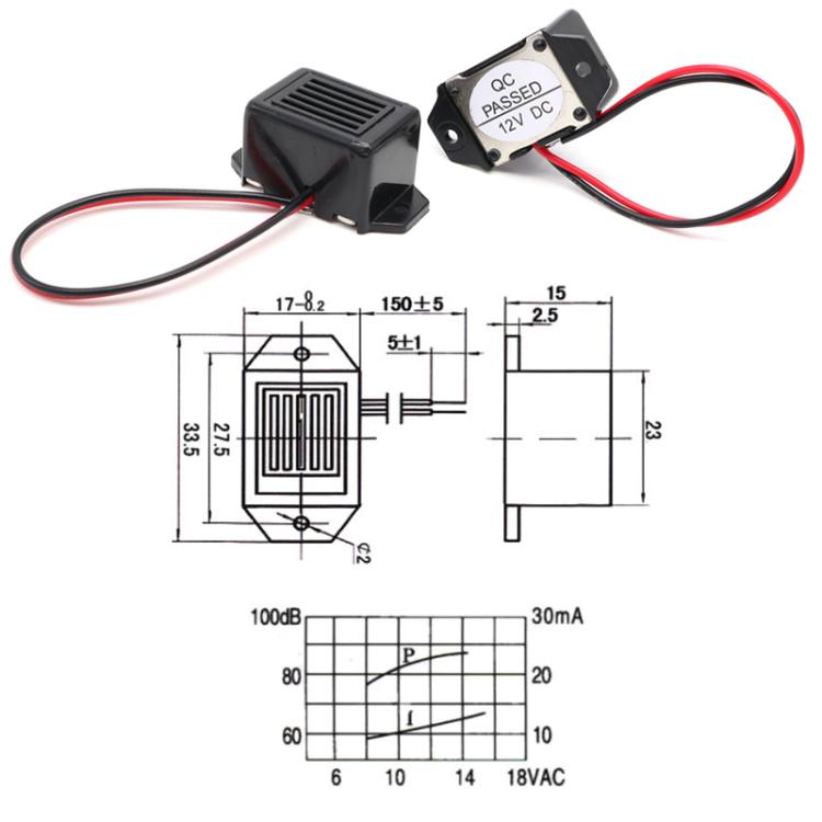 5 cicalini repellenti per topi e insetti piezoelettrici meccanici attivi, 3V, 6V, 9V, 12V, 24V
