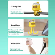 Ventilatore portatile silenzioso senza pale a forma di polpo, con clip, per passeggini., Oscillating White, Oscillating Pink, Oscillating Yellow, Non-oscillating White, Non-oscillating Pink, Non-oscillating Yellow