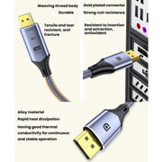 DP To HDMI 8K 60HZ HD Conversion Cable TV Computer Connection Conversion Monitor Projection Cable, 1m, 2m