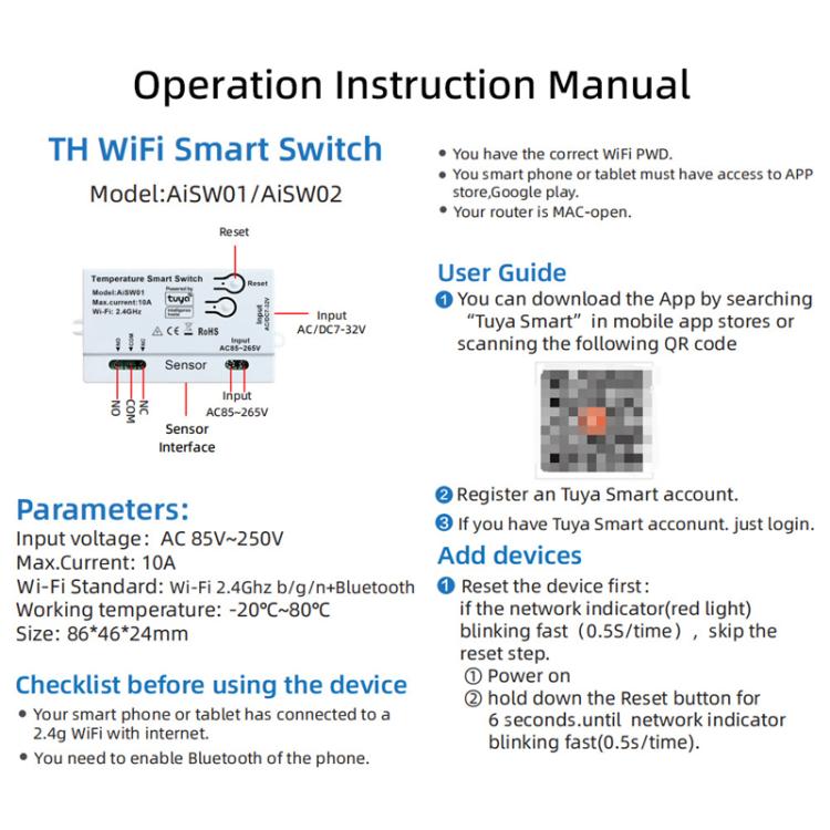 Modulo interruttore a contatto secco con controllo remoto tramite app, compatibile con Graffiti WIFI e tecnologia Wi-Fi, supporta i comandi vocali di Google e Alexa., With 1m Cable, With 2m Cable, Humidity+Integrated 1m Cable