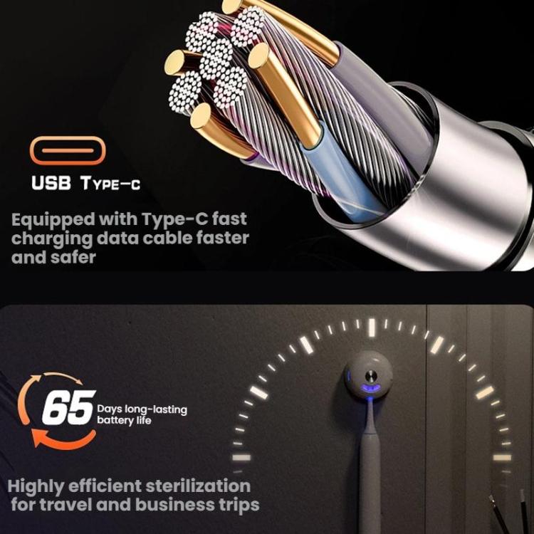 Sterilizzatore UV intelligente e ricaricabile per spazzolini da denti, con supporto per riporli.