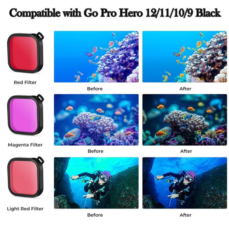 Custodia impermeabile con filtro e kit di accessori per immersioni per GoPro HERO12 Nero /11 Nero /10 Nero /9 Nero, For GoPro HERO12 Black /11 Black
