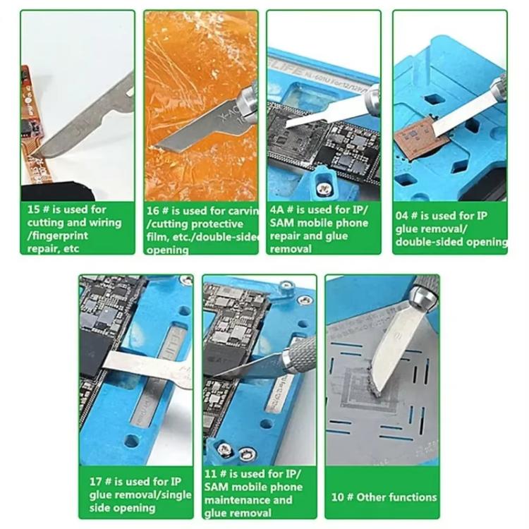 RELIFE RL-101B Set di lame 8 in 1 per la riparazione di schede madri: coltello per intaglio, rimozione della colla, coltello per il taglio di pellicole protettive per schermi., RL-101B
