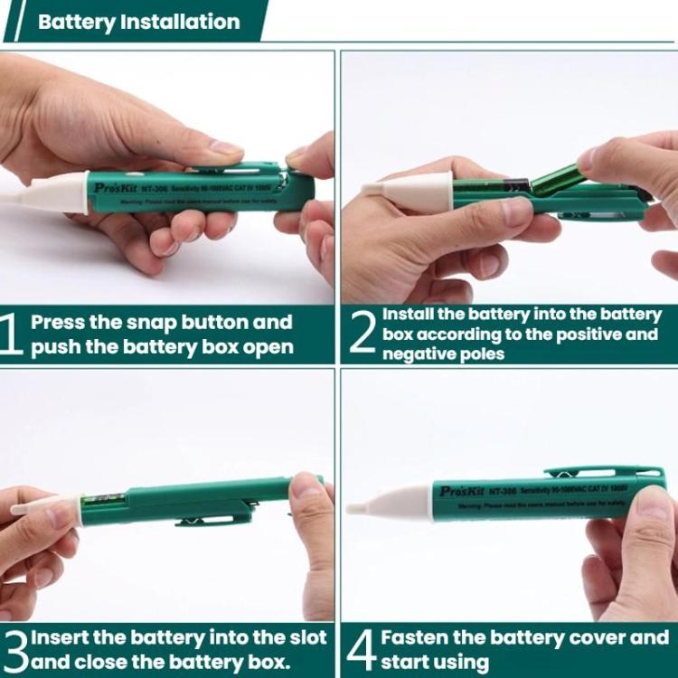 Penna tester elettrica portatile senza contatto con LED, strumento per testare i cavi a massa zero, ProsKit NT-306