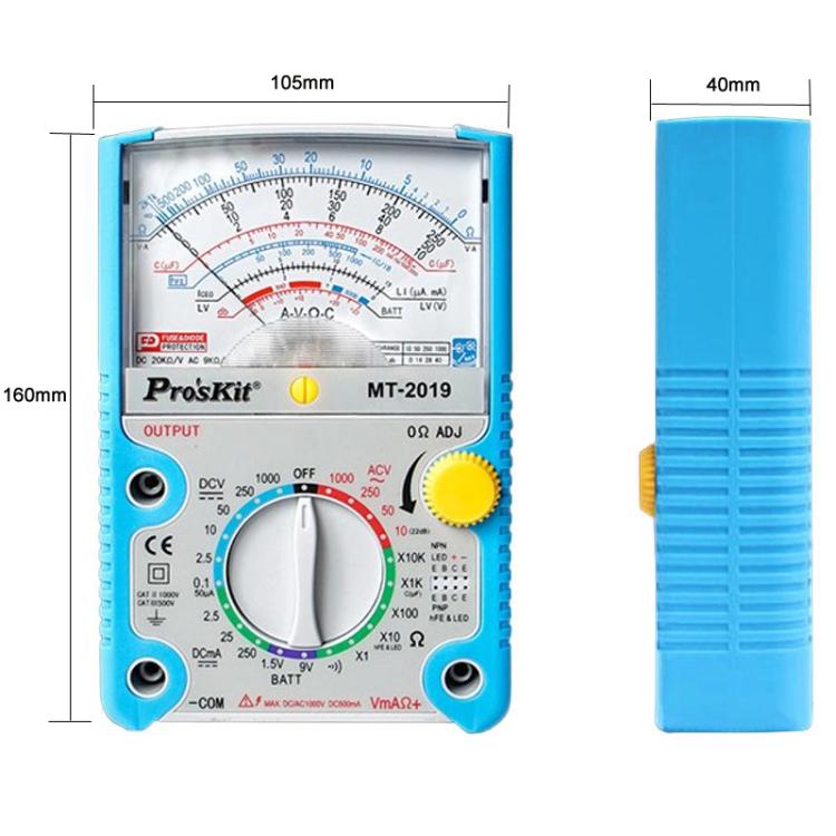 Multimetro analogico a 24 gamme, meccanico, ad alta precisione, universale., ProsKit MT-2019