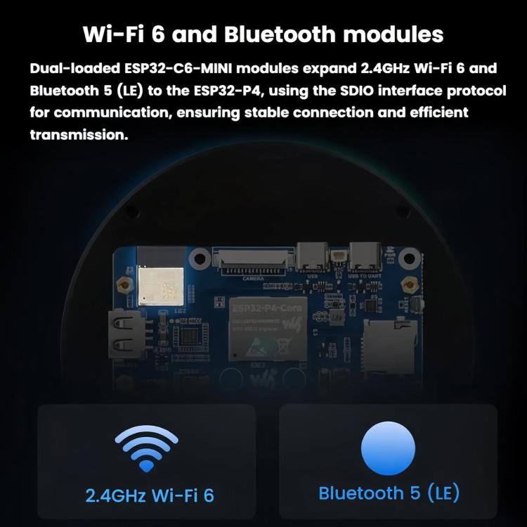 Scheda di sviluppo WAVESHARE 31523 ESP32-P4 con schermo LCD circolare tattile, ESP32-P4-WIFI6-Touch-LCD-4C
