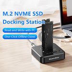 Docking station Blueendless SD08A M.2 NVMe SSD con doppio alloggiamento USB 3.2 Gen2 a 10 Gbps e funzione di clonazione offline con un solo tasto., US Plug, EU Plug, UK Plug
