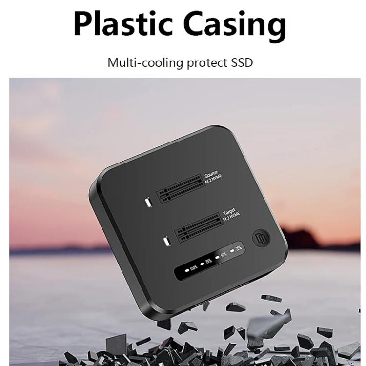Docking station Blueendless SD08A M.2 NVMe SSD con doppio alloggiamento USB 3.2 Gen2 a 10 Gbps e funzione di clonazione offline con un solo tasto., US Plug, EU Plug, UK Plug