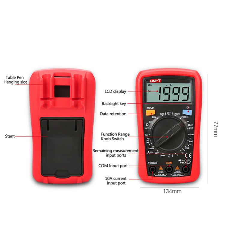 Multimetro tascabile con display LCD retroilluminato 600V 10A