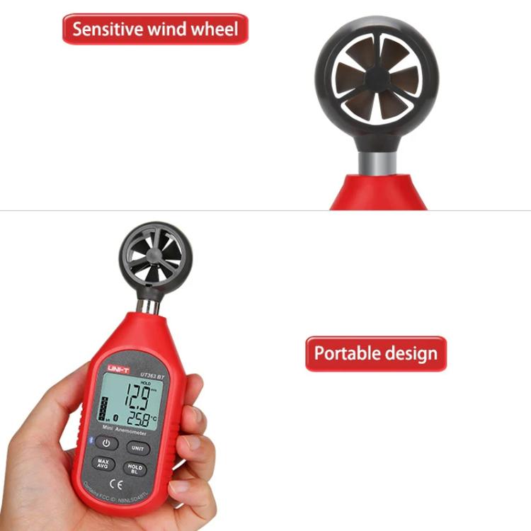 Anemometro digitale con indicatore dinamico a 12 livelli per la misurazione della velocità del vento., UNI-T UT363, UNI-T UT363BT