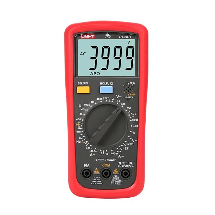 Multimetro digitale per misurazione di tensione 1000 V CC/750 V CA e corrente 10 A., UNI-T UT39A+, UNI-T UT39C+