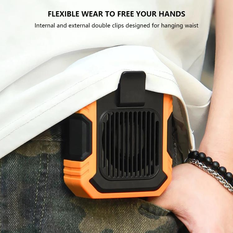 Ventilatore a clip ricaricabile da indossare in vita con 3 velocità e torcia a LED integrata, per un raffreddamento a mani libere ideale per lavori in cantiere, attività all'aperto ed escursionismo., F49 Orange, F49 Green