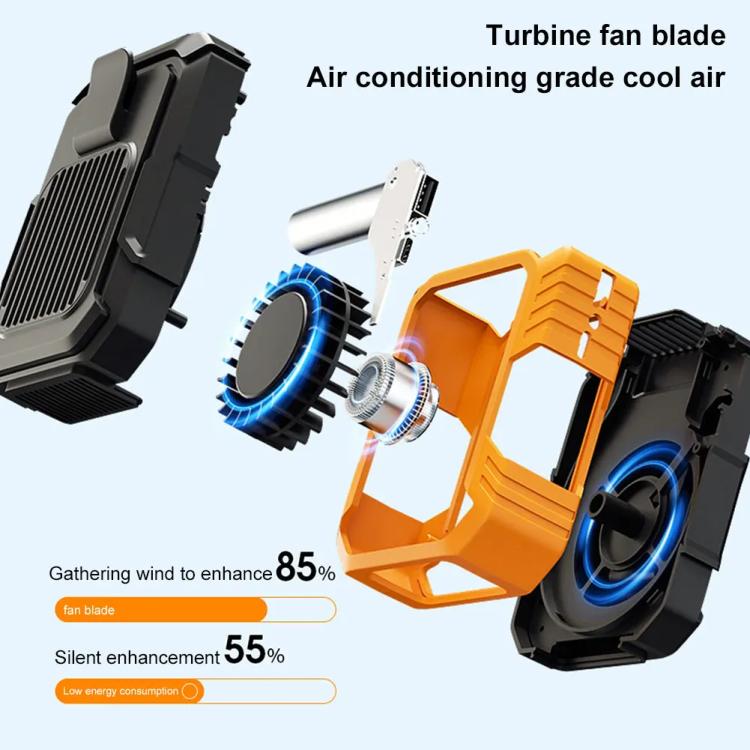 Ventilatore a clip ricaricabile da indossare in vita con 3 velocità e torcia a LED integrata, per un raffreddamento a mani libere ideale per lavori in cantiere, attività all'aperto ed escursionismo., F49 Orange, F49 Green