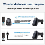 Scanner wireless a lungo raggio per codici QR e codici a barre con base, Single 2.4G, 2.4G + Bluetooth