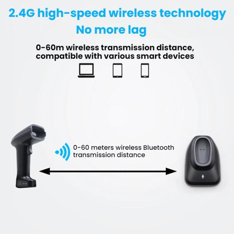 Long-range Wireless QR Code Barcode Scanner With Base, Single 2.4G, 2.4G + Bluetooth