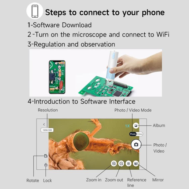 Microscopio digitale portatile WiFi 50-1000X HD