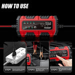 Caricabatterie intelligente FOXSUR 6V/12V 1.5A per batterie al piombo da 4AH a 30AH, per moto, auto e ATV., EU Plug, US Plug, UK Plug