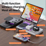 Stazione di ricarica wireless rapida 4 in 1 per telefono/tablet/Apple Watch/AirPods, supporto magnetico pieghevole con display dell'orologio ed effetto luminoso accattivante.