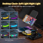 Stazione di ricarica wireless rapida 4 in 1 per telefono/tablet/Apple Watch/AirPods, supporto magnetico pieghevole con display dell'orologio ed effetto luminoso accattivante.