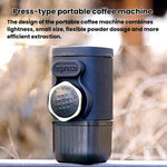 Caffettiera portatile a pressione manuale, ideale per casa e viaggi.