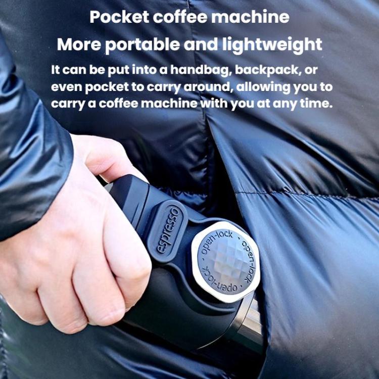 Caffettiera portatile a pressione manuale, ideale per casa e viaggi.