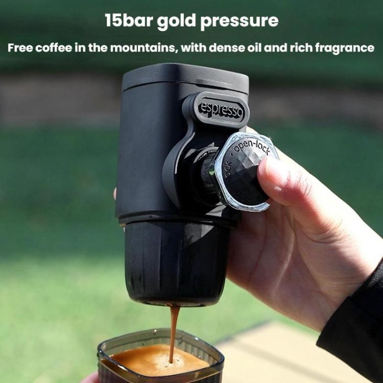 Caffettiera portatile a pressione manuale, ideale per casa e viaggi.