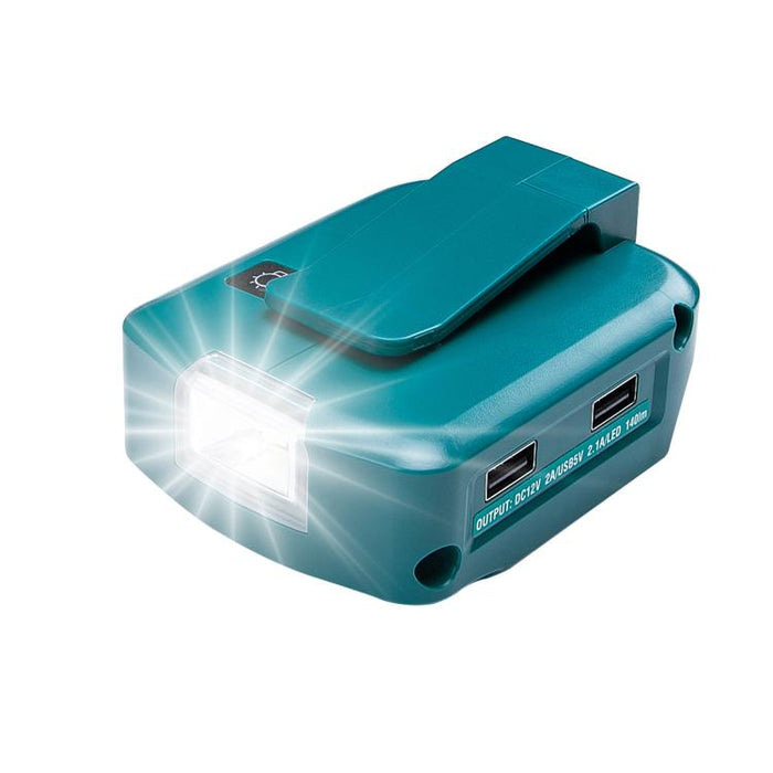 Adattatore per batteria al litio Makita da 14,4 V/18 V con illuminazione a LED, Dual USB + DC