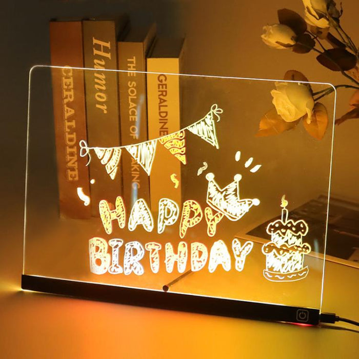 Bacheca luminosa trasparente in acrilico, cancellabile e fluorescente, con scritte a messaggio variabile., RGB 15x15cm, RGB 20x20cm, RGB 30x20cm, RGB 35x26cm, LED 35x26cm
